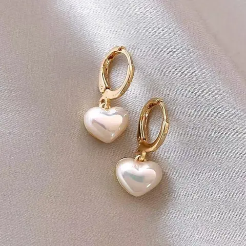 Elegant Heart-Shaped Faux Pearl Earrings for Women, Unique Design Dangle Earrings, High-End Jewelry Accessory for Special Occasions, Fashion Earring, High Quality Earrings