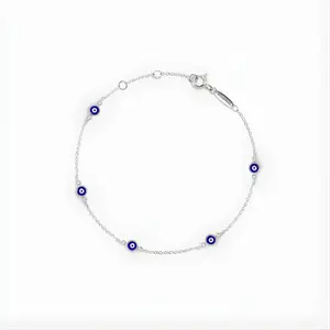 【MoonlisseJewelry】Turkish Evil Eye Charm Bracelet • Nazar Blue Stacking Bracelet • Sterling Silver Friendship Jewelry