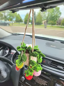 Crochet Car Hanging Strawberry Potted Plants - Hangable Decor