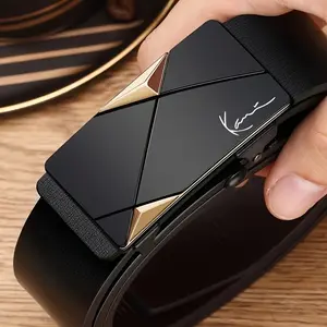 1pc Men's Automatic Buckle Belt - Formal & Business, Minimalist Black PU Leather with, Quick-Buckle Closure for Office, Weddings, Formal Events - Durable Everyday & Special Occasion Belt for Professional Men, Dress Belt, Goldtone Accents