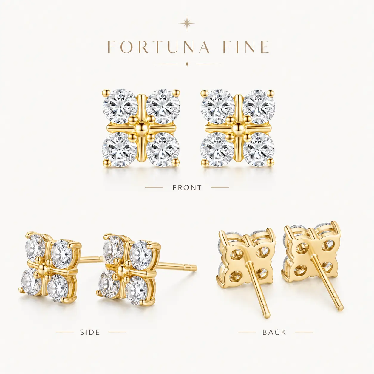 FORTUNA FINE Lab-Grown Diamond Floral Cluster Stud Earrings, 18k,0.10 CTW, 1 Pair