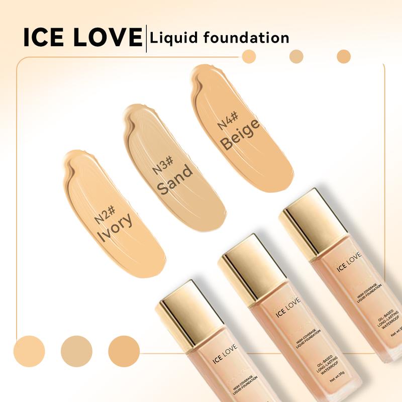 ICE LOVE liquid foundation，high coverage， long lasting，oilbase，waterproof，face makeup easy to wear