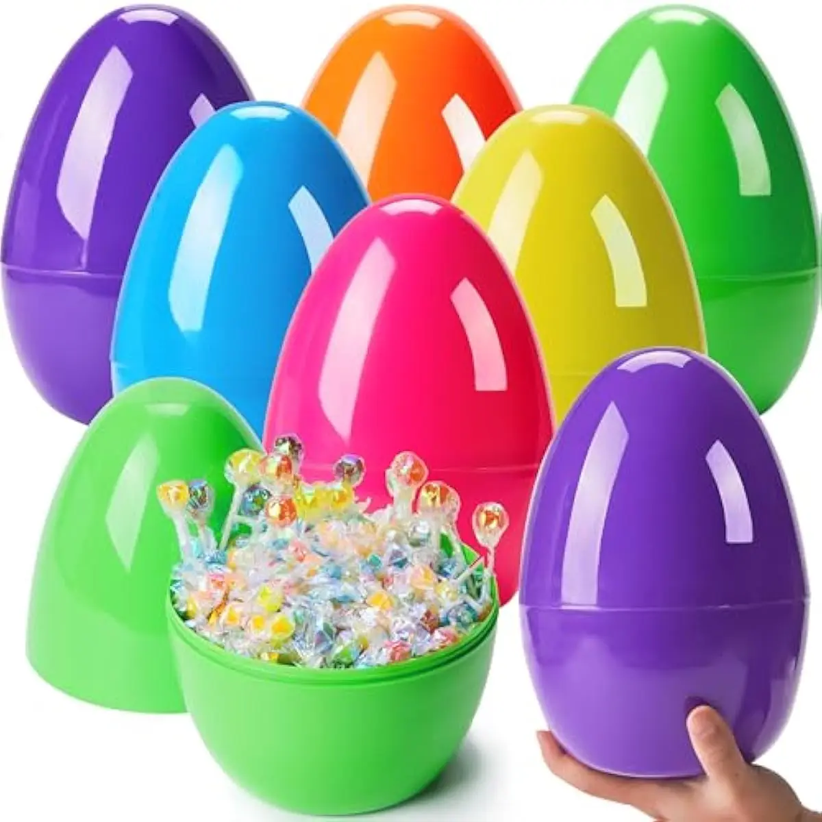 8PCS 10" Jumbo Easter Eggs, Bright Plastic Giant Eggs Empty Fillable for Easter Eggs Hunt, Filling Treats Party Favor Classroom Prize Supplies Decoration