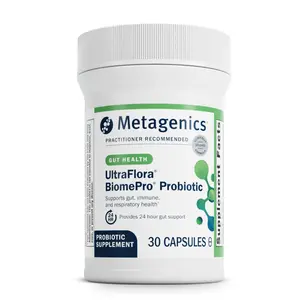 Metagenics UltraFlora BiomePro Probiotic Supplement - 105 Billion CFU Multistrain Formula with Lactobacillus Acidophilus - Shelf-Stable for Digestive Health, Gut Flora & Immune Support - 30 Capsules