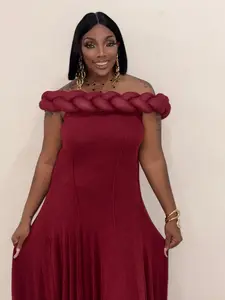 DAWN Crimson Majesty Off-Shoulder Gown