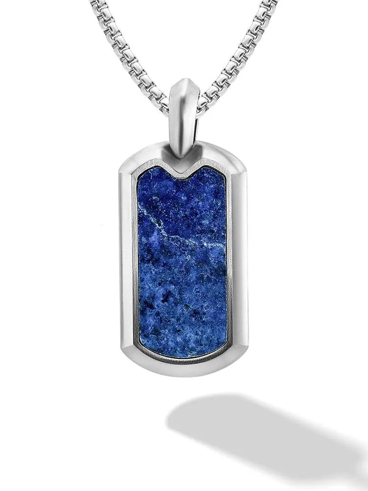RTZN Lapis Lazuli Dog Tag Pendant Necklace for Men