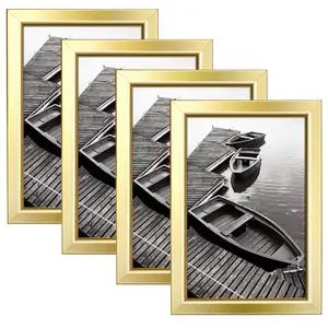 4x6 Picture Frames Set of 4, Gold Photo Frames for Wall or Tabletop Display, Classic and Simple Style with Glossy Finish Frame, Perfect for Home Office Deco