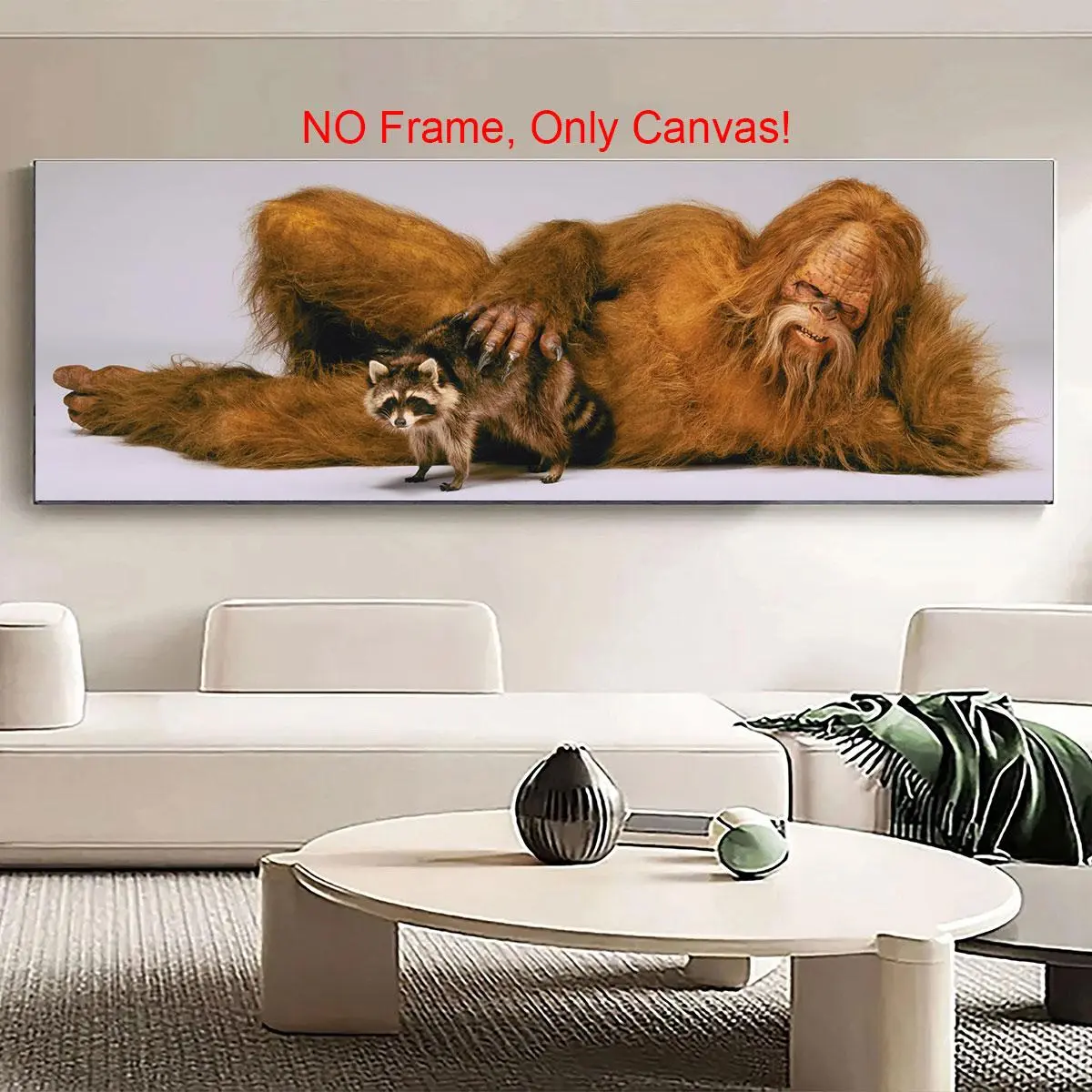 Sasquatch & Raccoon Pattern Canvas Poster without Frame, Unframed Art Print, Artwork, 1 Count Creative Wall Art, Western Wall Art, Wall Decor for Home Living Room Bedroom Office