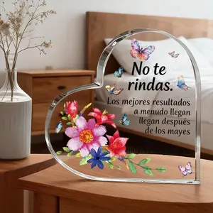 2D flat, 1 piece, Spanish, Don't give up, heart-shaped acrylic ornament, Heart Plaque, modern style desktop decoration, suitable for living room, bedroom and various room types, New Year, general holiday gift, anniversary and birthday gift