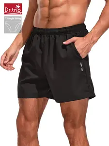 Summer Quick-Dry Beach Shorts Men's Loose Swimming Trunks Casual Short Pants, Drawstring Waist, Pockets, Geometric Pattern, Fitted Style, Swimwear Shorts