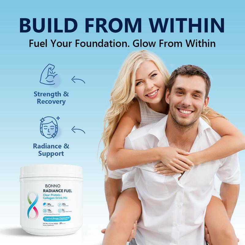 Bonno | Women's Protein Powder with 20g Clear Whey & 10g Collagen for Fitness & Radiance, colageno para mujeres Delicious Tropical Fruit Blend, 20 Servings Powder Zero Sugar