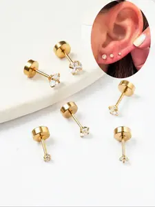 Artificial Zirconia Decorated Earrings Set, Elegant Minimalist Earrings for Women & Girls, Stainless Steel Inlaid Artificial Zirconia Ear Studs, Stud Earring Jewelry