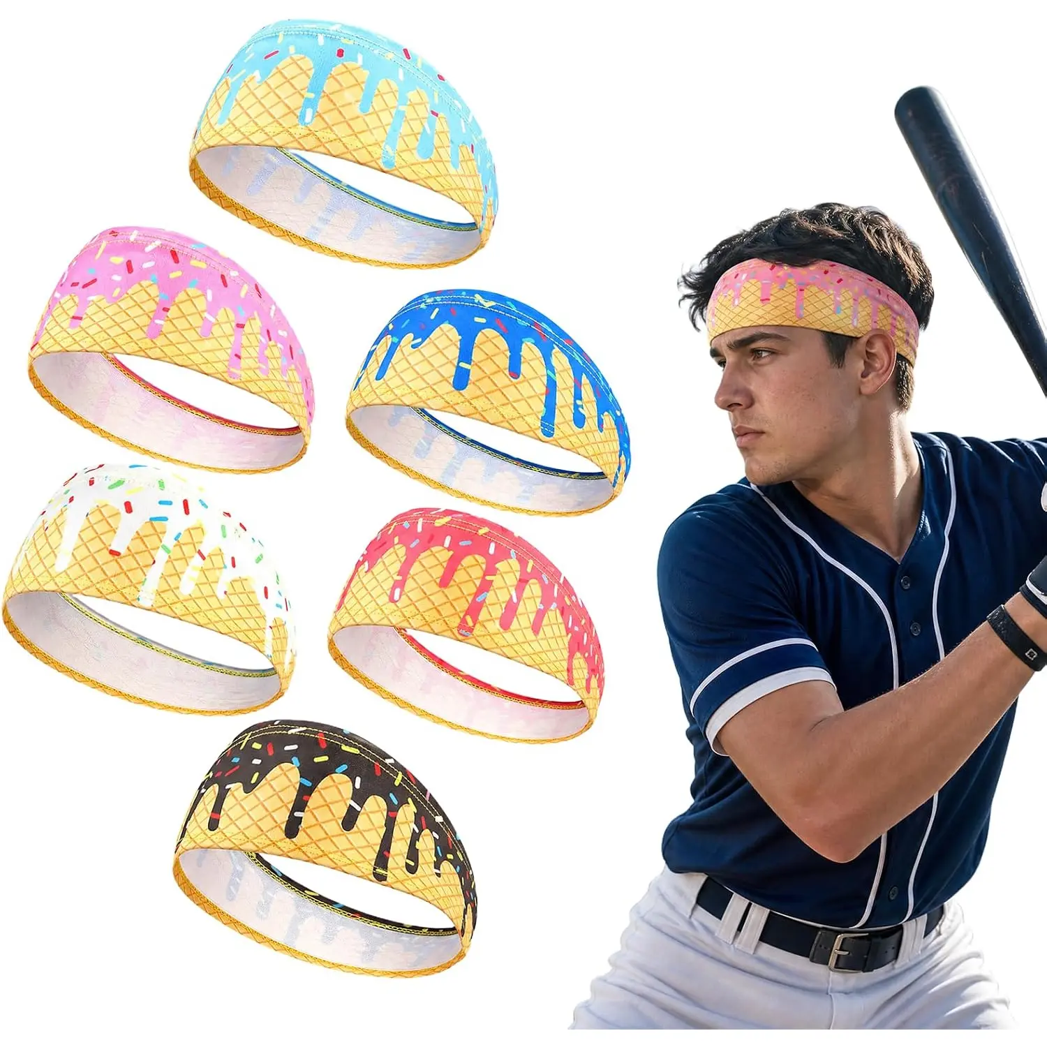 Ice Cream Print Sports Headband for Teens Stretch Sweat Wicking Hair Band  for Baseball Basketball Football Golf Cycling Outdoor Activities