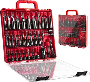 Impact Nut Driver Set, 55 count 1/4 socket set with Deep Driver Bit Sets Includes Bit Extension, Pivoting & Wing Nut Setters Compatible with Impact Drills & Deep Drivers