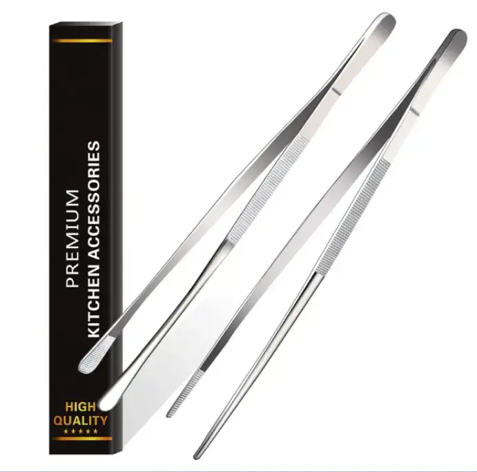 2-Pack 12-in Rust-Resistant Stainless Steel Barbecue Tongs, Grilling Accessories, Bbq Tools with Ergonomic Handle for Home Kitchen Fine Hardware Cooking Utensils
