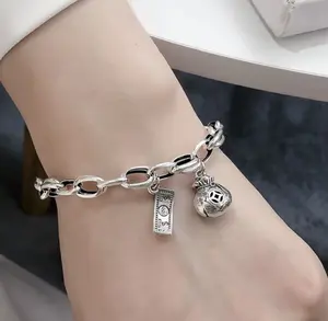 S925 Sterling Silver Retro Old Dollar Money Bag Blessing Bag Bracelet Personality Hip Hop tide