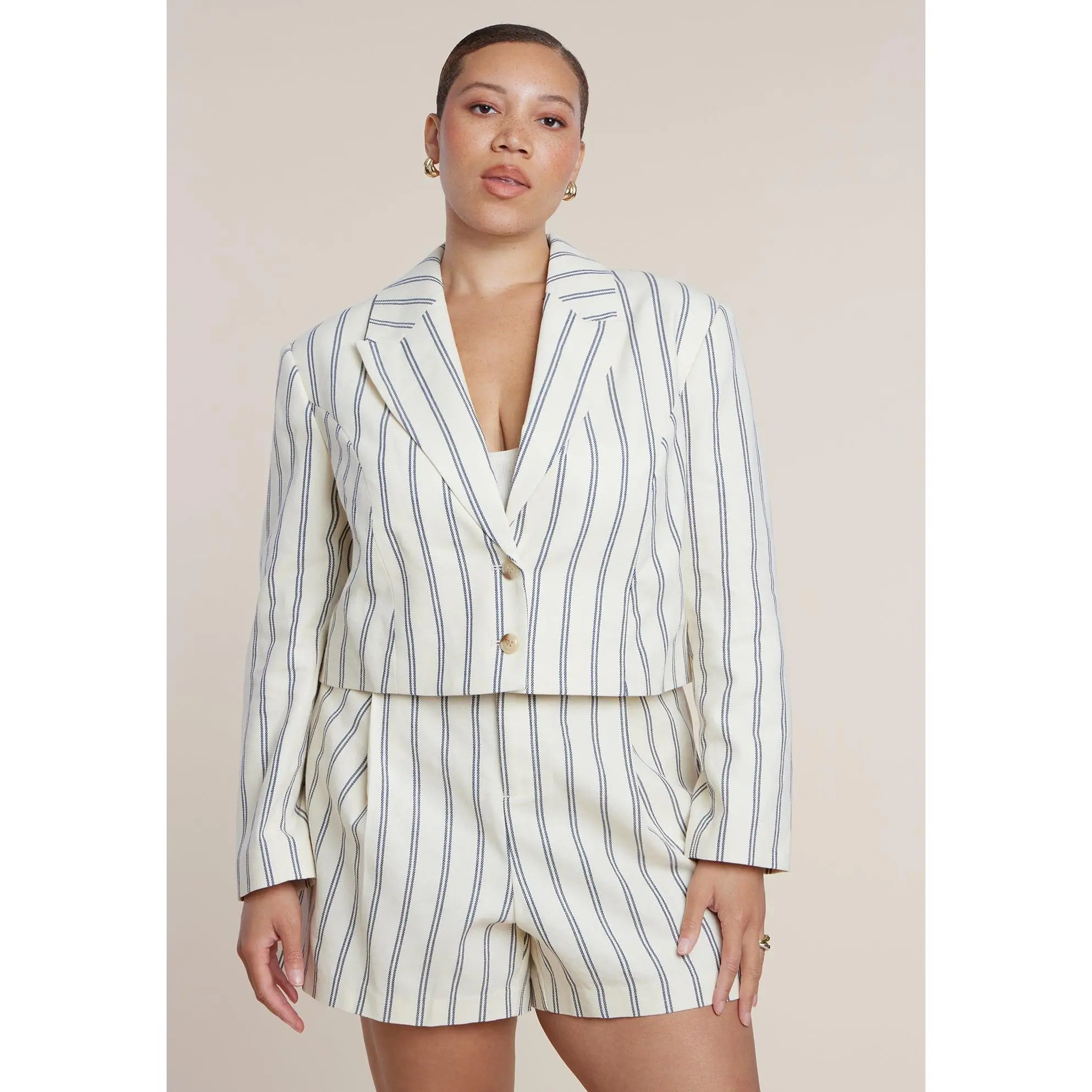 ELOQUII Women's Plus Size Boxy Cropped Stripe Blazer