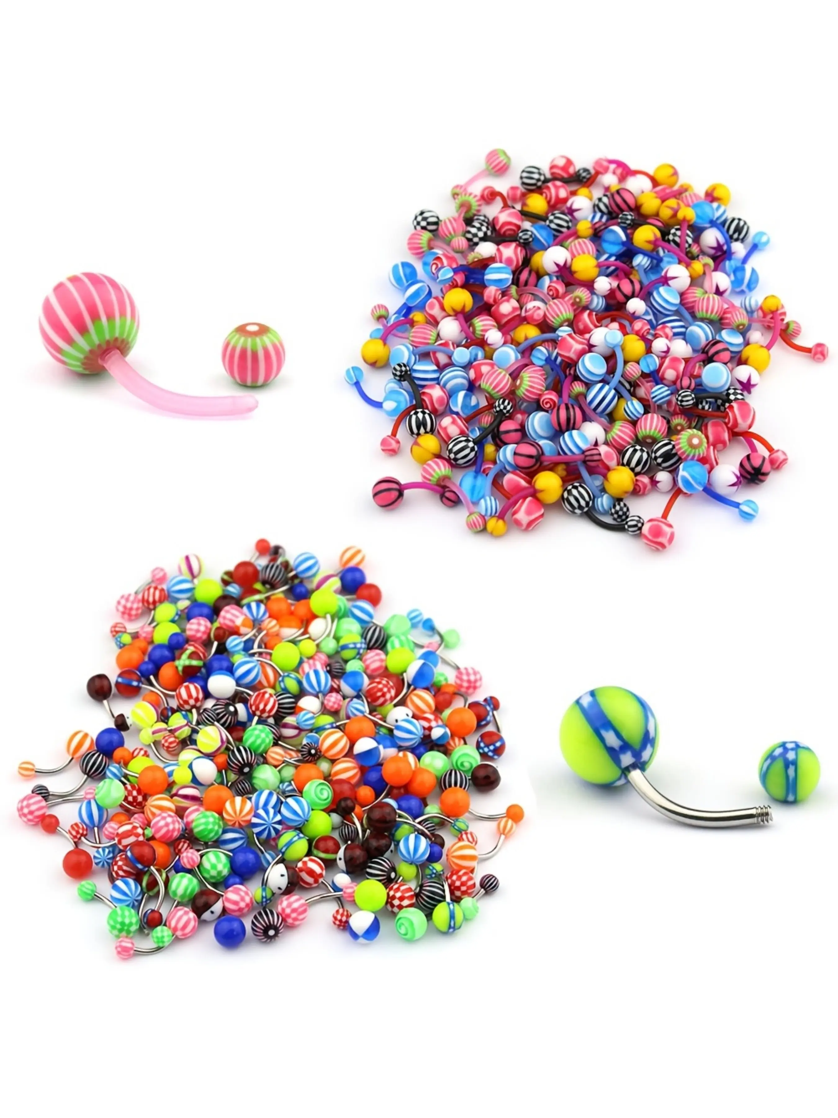 12/50/100pcs Random Color & Pattern Navel Rings, Stainless Steel Acrylic Belly Button Piercing for Daily Wear 14 Gauge Navel Piercing Jewelry