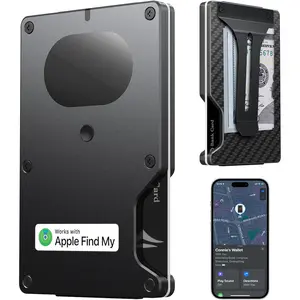 Wallet for Men, Slim Minimalist Wallet Card Holder with Location , Build in Airtag Chip Compatible with  Find My, RFID-Blocking  Air Wallet with  Clip (Black Carbon Fiber)
