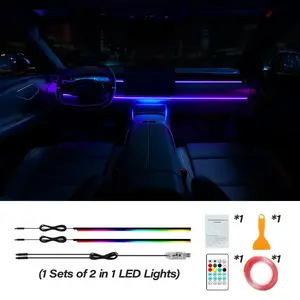 LED Color Cold Light Wireless Decoration Car Accessories Remote Control Atmosphere Lamp 110cm+110cm nilight truck Car LED rechargeable wireless car decor light strip kit interior lights for car multicolor music car strip light
