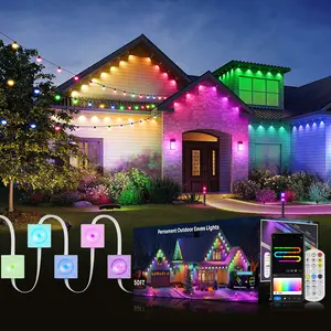 DEMILARE RGB IC Outdoor Eaves LED Strip Lights – Waterproof IP68 Roof Lighting with App & Remote Control, Adjustable Brightness, Music Sync, Energy-Saving Timer, DIY Exterior Lights for Halloween, Christmas, and Home Decoration,SpringGlowUp