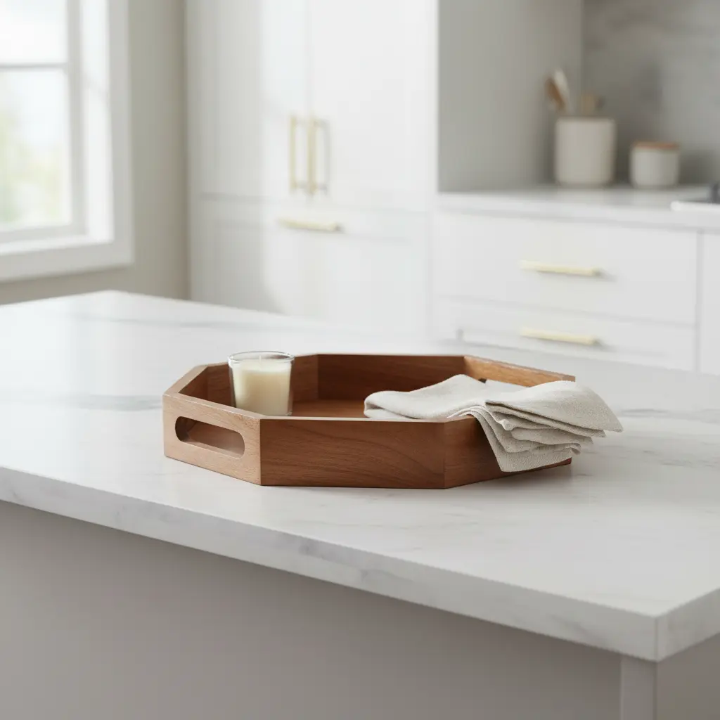 15-in Octagon Acacia Wooden Serving Tray, Multi-Use Kitchen Tableware for Coffee Service, Charcuterie Entertaining