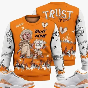 White Orange Peel 3s Sweatshirt, 3 Orange Citrus Outfit, Scary Trust No One To Match Sneaker Streetwear