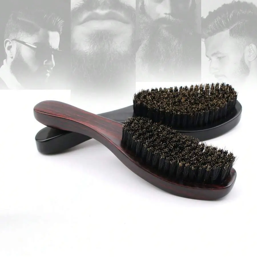 "1Pc Wooden Handle Boar Bristle Hair Brush, Multi-Functional Detangling Styling Comb, Edge Control & Slick Back Brush, Portable Hair Grooming Tool for Curly Hair, Women Daily, Salon & Travel Use "