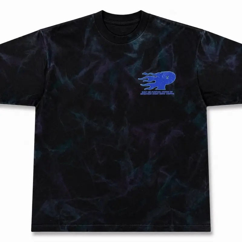 Pure Intentions “Move With Purpose” Graphic Tee – Aqua 8 Inspired (Black Tie Dye)