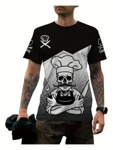 Printed Jersey Style T-Shirt, Funny Chef T-Shirt for Men, Crewneck, All-Over Print, Casual Fitted Short Sleeve, Perfect for All Seasons