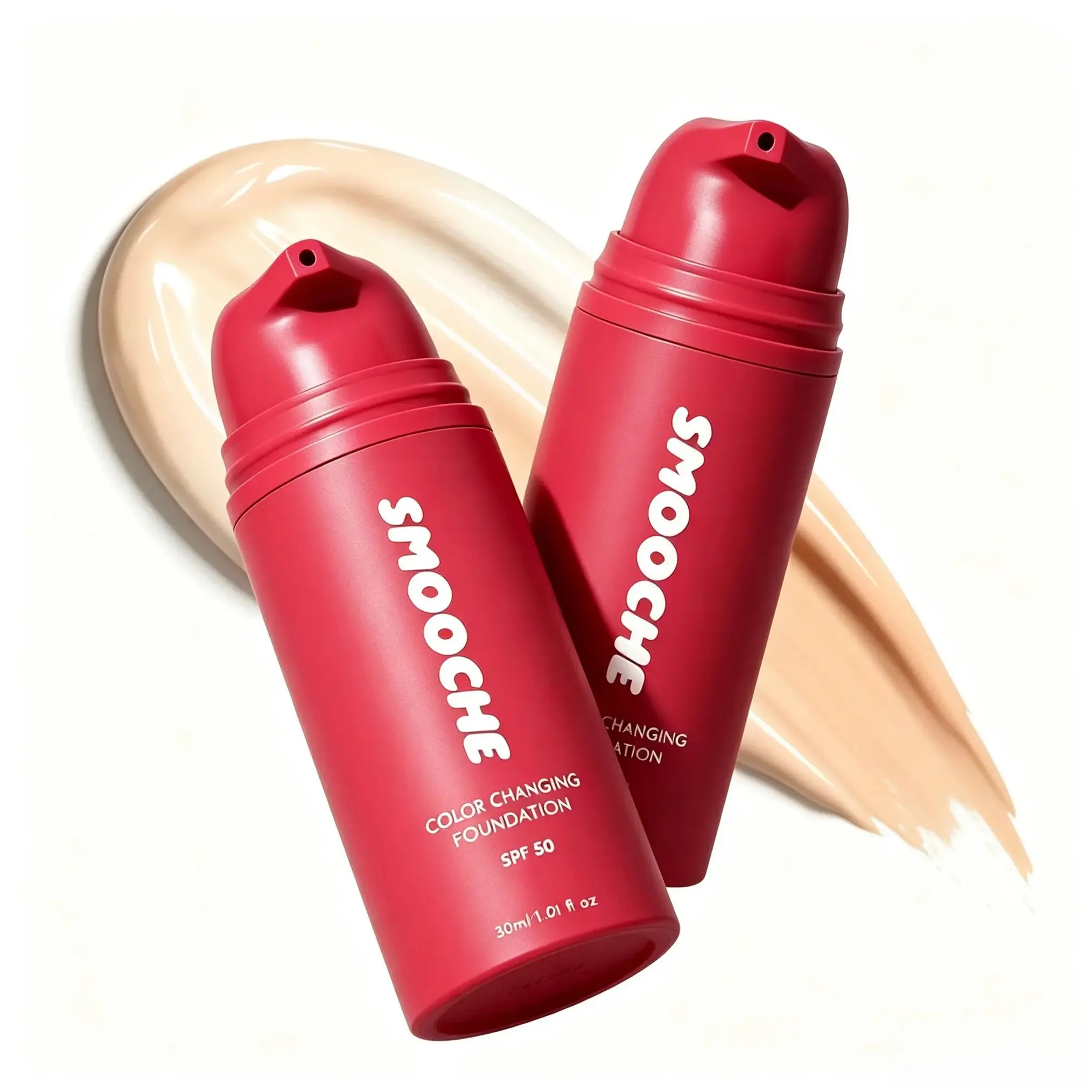 2PCS Smooche Color Changing Foundation — Adaptive Shade Adjusting Liquid Makeup | SPF 50 Sun Protection, Light Coverage, 24H Long Lasting, Vegan Cruelty-Free Base for All Skin Tones