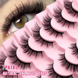 7 Pairs 3D Fake Eyelashes, Natural Lashes, Short False Eyelashes Pack, Reusable False Lashes, Soft Wispy Lashes, Fluffy Eye Lashes