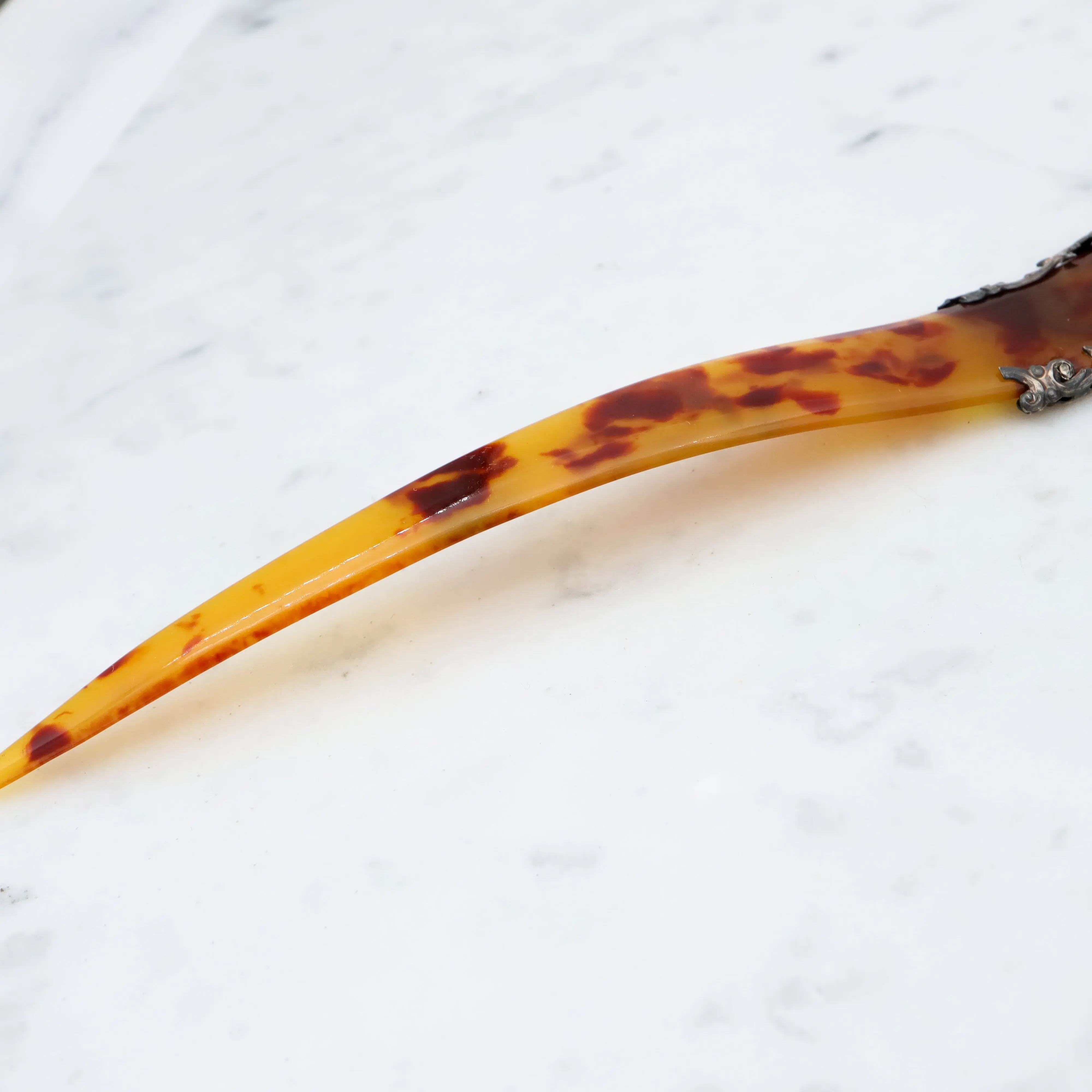 Antique Victorian tortoiseshell & sterling silver hair pin  display picture 1