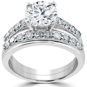 Certified 3ct Diamond Engagement Ring Wedding Band Set 14k White Gold Lab Grown