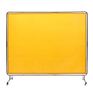Welding Screen With Frame, 6 Ft X 8 Ft Welding Curtain Screen, Flame-Resistant Vinyl Protection Screen On 4 Swivel Wheels (2 Lockable), Movable And Professional For Workshop Or Industrial Use, Yellow