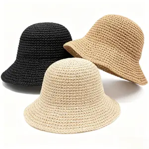 Women's Straw Bucket Hat Summer Beach Sun Hat Lightweight Breathable UV Protection Mother's Day Gift for Mom Travel Vacation Outdoor