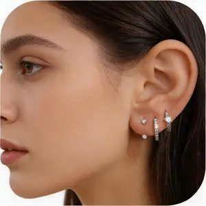 3 Pairs Huggie Hoop Earrings Set for Women Hypoallergenic Stack Earrings with S925 Sterling Silver Posts for Multiple Piercing Cartilage Helix Tragus CZ Silver Tone Earrings