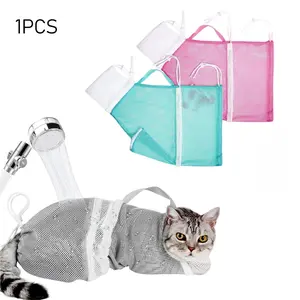 Adjustable Cat Bath Bag, Anti-Bite & Scratch Shower Restraint Bag, Breathable Mesh Cat Grooming Bag for Bathing, Nail Trimming, Injection