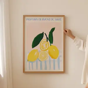 Amalfi Coast Print, Trendy Fruit Poster, Fruits Kitchen Decor, Minimalistic Prints, Lemon Poster, Italy Lemon Print