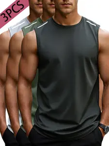 Men's Quick-Dry Sleeveless Vest, Reflective Stripes Breathable Sports Shirt, Ideal for Running, Gym, and Workouts