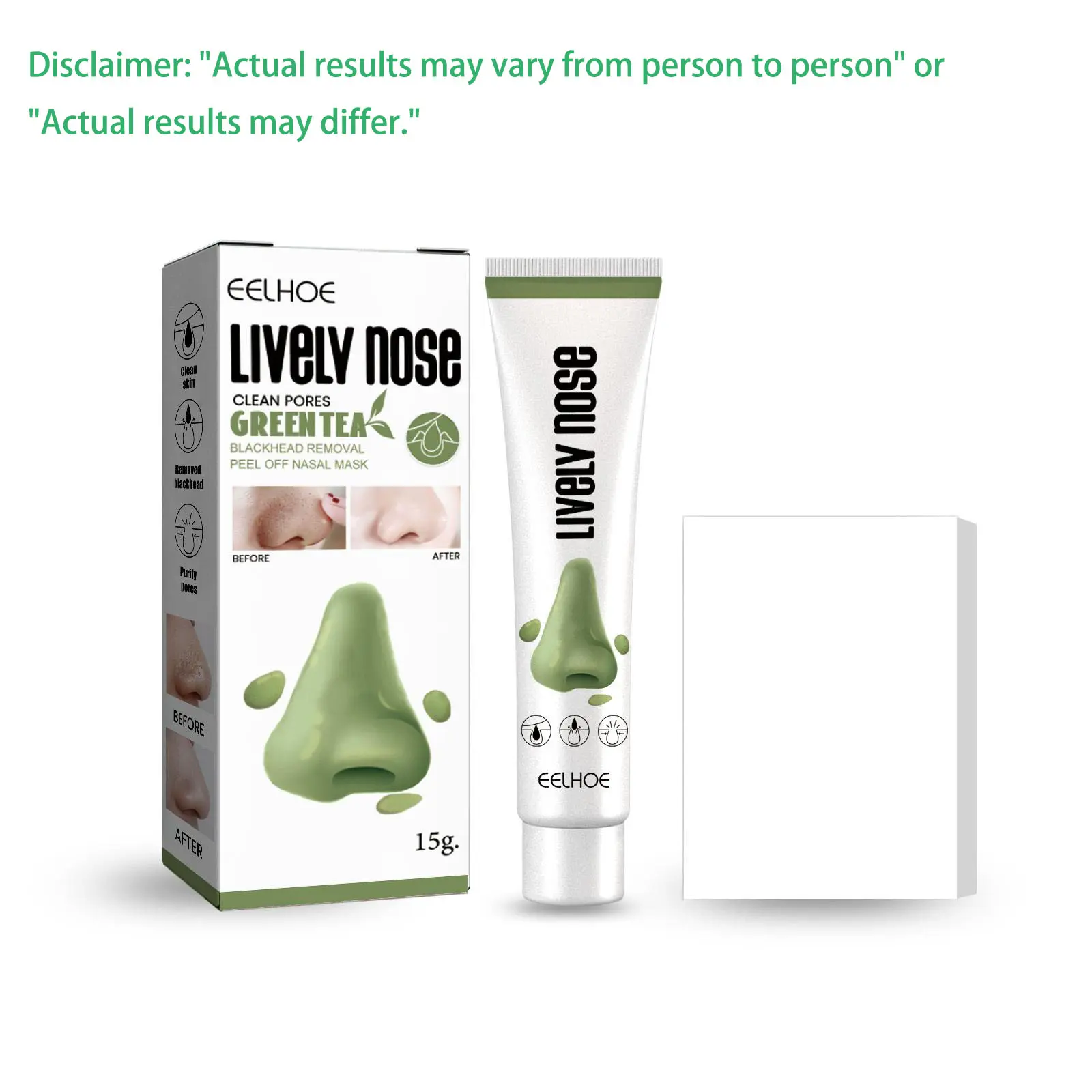 EELHOE Green Tea Peel-Off Nose & Face Mask - 15g Unisex Use, Deep Cleansing, Pore Refining, Pore Control, Blackhead & Acne Treatment with Willow Bark, Centella Asiatica Extract, Moisturizing Cream