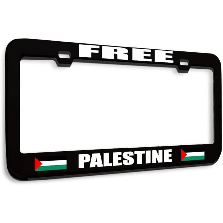 Speedy Pros Metal License Plate Frame Free Palestine Palestinian Country Metal Tag Holder Car Accessories Black 2 Holes 1 Frame