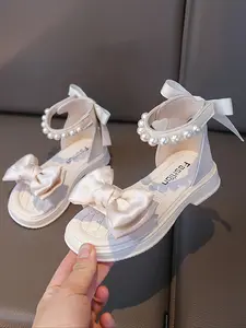 Kids Bow Decorated Sandals, Elegant Pearl Decorated Sandals for Party, Daily Wear, Fashionable Shoes for Girls, Bowknot Design Sandals