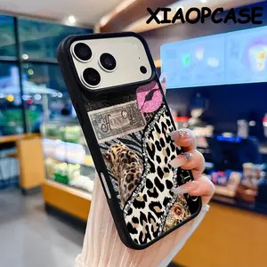 Magnetic Phone Case Compatible with iPhone 17 Pro Max Air 16 15 14  13 12 11 Plus,Leopard print and lip print Pattern Clear Acrylic Hard Back Soft TPU Edge Non-Yellowing Protective Cover