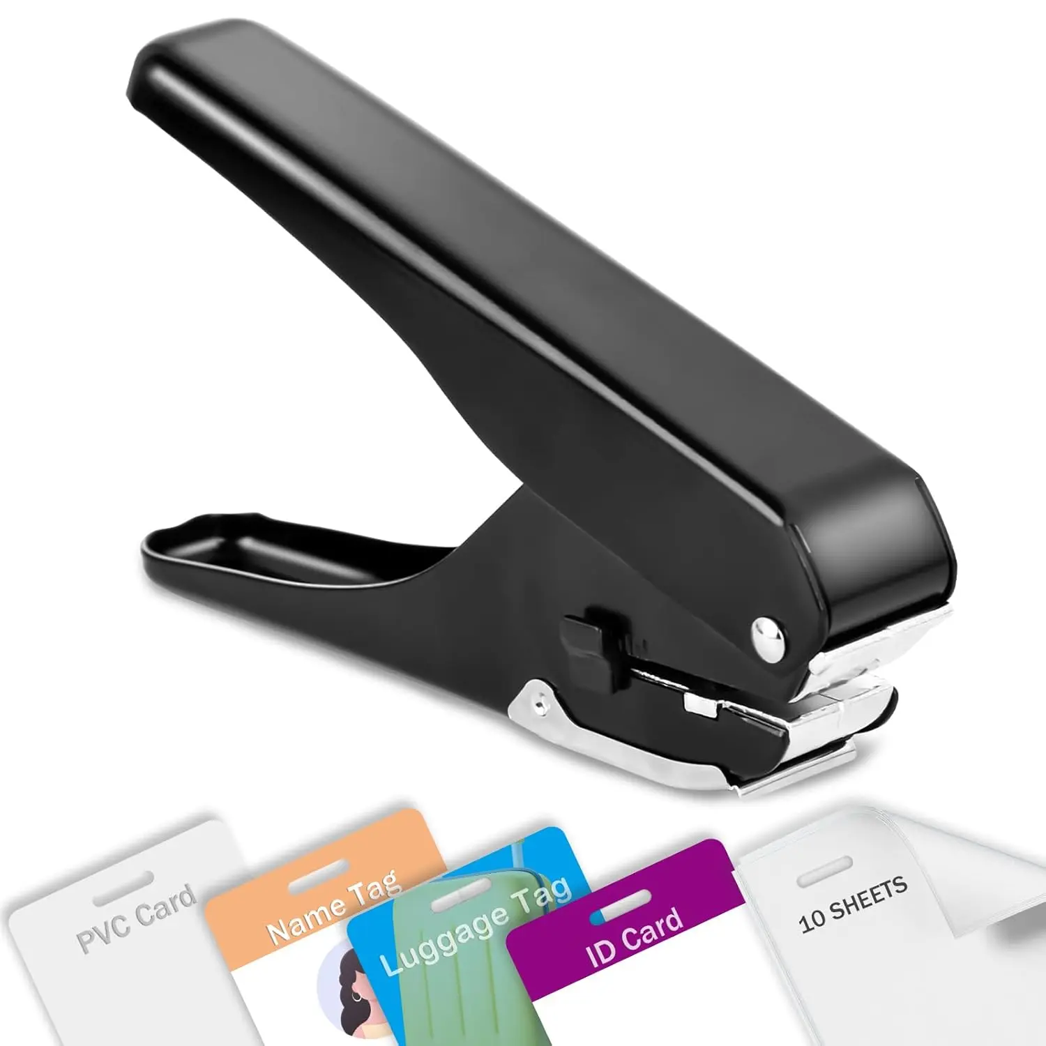 Sturdy Heavy-Duty Handheld Slot Punch - Firm Metal Tool with Adjustable Feed Depth, Auto Reset Cover, Lever Structure for 10-Sheet Max Paper, PVC ID Cards, Badge Holders (DIY Scrapbooking & Stamping)