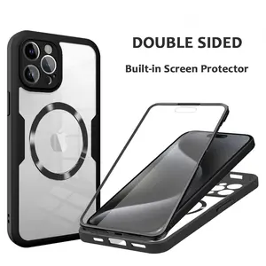 Fin 360 Full Body Transparent Magnetic For Magsafe Phone Case For iPhone 16 15 11 12 13 14 Pro Max 15 Plus Wireless Charging Cover