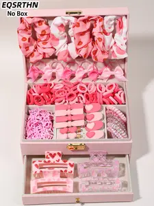 120pcs pink hair ring hair clip set, sweet pink large intestine hair ring, square love printing hair clip, five-pointed star hair clip, rib bow hair rope, hardware double love/bow tie hair clip multi-style combination, daily dating shopping Valentine's da