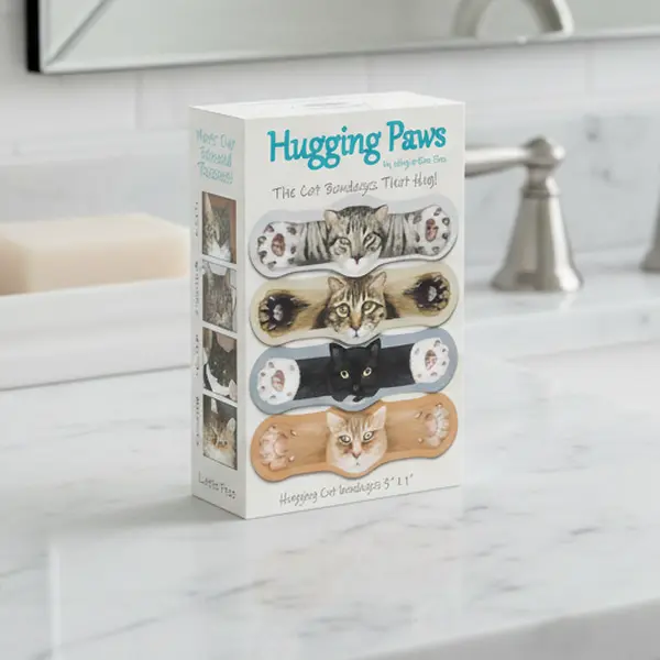 Hugging Paws Boo Boo Covering Kit - Adhesive Paws Bandage, 3" by 1" Feline Love First Aid Supply for Minor Wound Protection (American Shorthair-Focused)