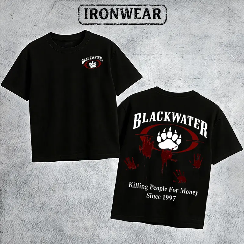 IronWear Blackwater PMC Graphic Tee, Private Military Contractor Tactical Logo Graphic Tee Outdoor Sports Apparel Gift Men Casual Cotton