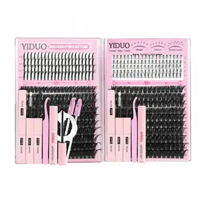 YIDUO Eyelash Cluster Kit Bundle, 80D & 100D, 200D & 300D Volume Lash Clusters with D Curl, Fluffy Fiber Lashes, Eyelash Extension, Lash Bond and Seal, Tweezers, Remover, and Brush